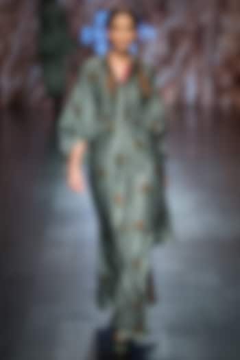 Green printed asymmetric kimono dress available only at Pernia's Pop Up Shop.