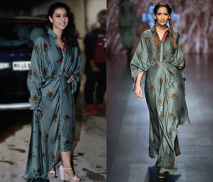Green printed asymmetric kimono dress available only at Pernia's Pop Up Shop.