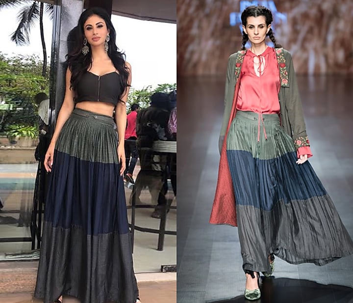 Multicolor blocked pleated maxi skirt available only at Pernia's Pop Up Shop.