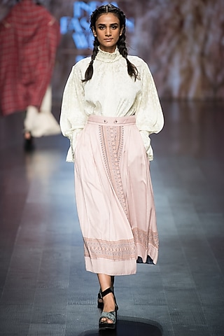 Pink Pleated Printed Skirt by Pinnacle by Shruti Sancheti