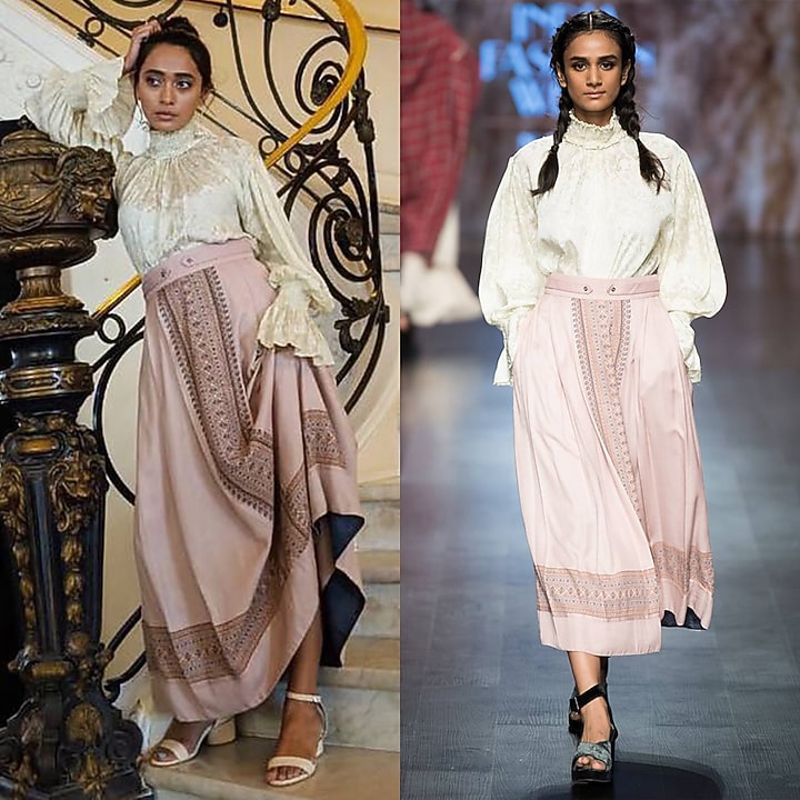 Pink pleated printed skirt available only at Pernia's Pop Up Shop.