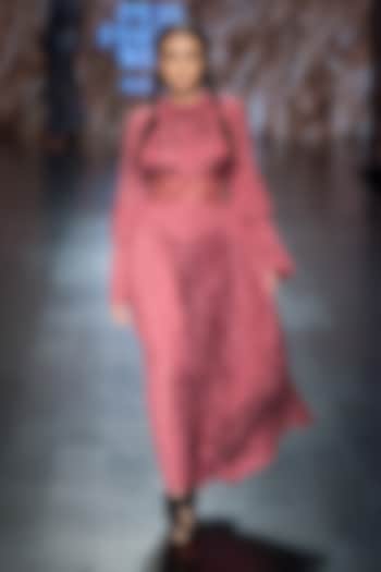 Deep Red Gathered Maxi Dress by Pinnacle by Shruti Sancheti