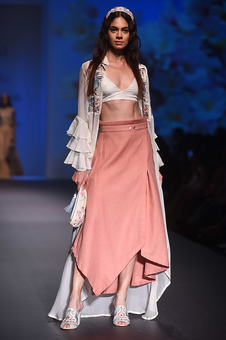 Blush Pink Asymmetric Skirt by Pinnacle By Shruti Sancheti