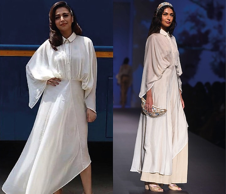 Ecru kimono draped dress with flared pants available only at Pernia's Pop Up Shop.