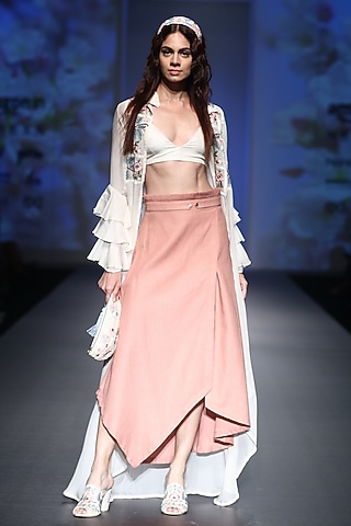 Ecru Asymmetric Embroidered Jacket by Pinnacle By Shruti Sancheti