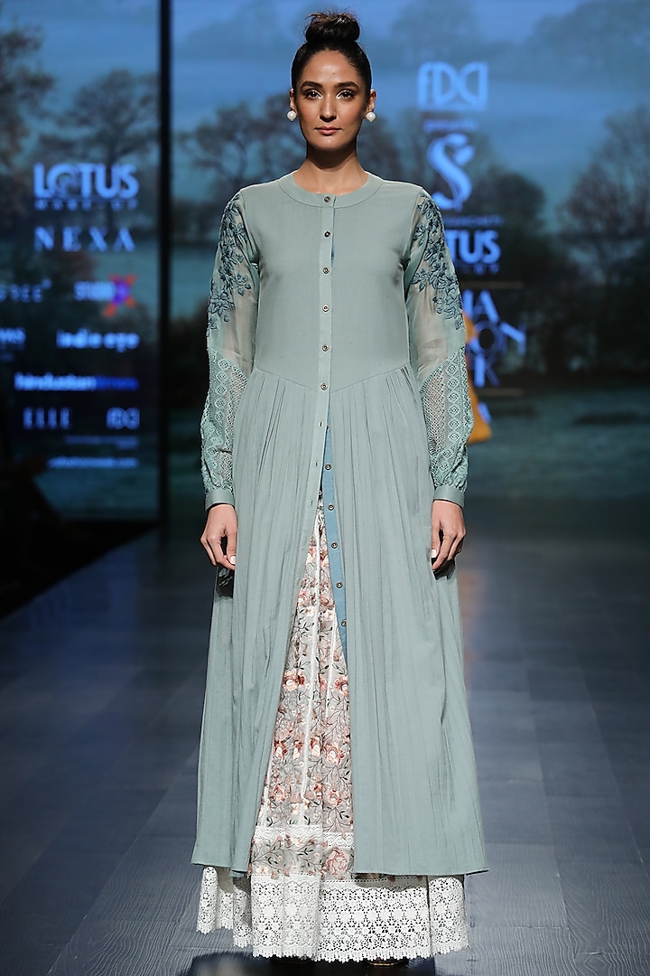 Azure blue embroidered dress by Pinnacle By Shruti Sancheti at Pernia's Pop Up Shop