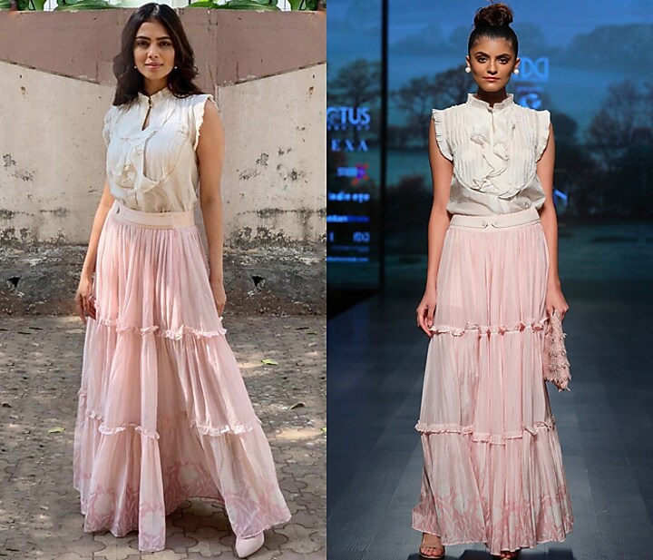 Pastel pink printed skirt by Pinnacle By Shruti Sancheti at Pernia's Pop Up Shop