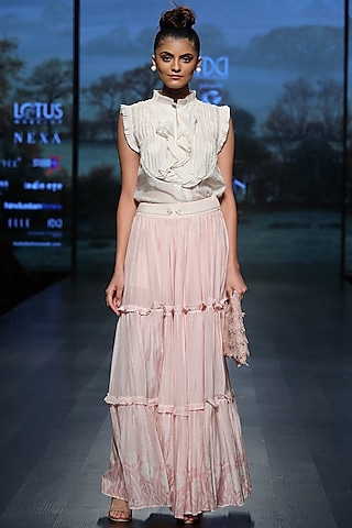 Pastel pink printed skirt by Pinnacle By Shruti Sancheti