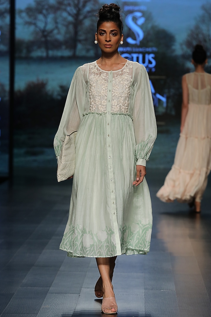 Mint green embroidered maxi dress by Pinnacle By Shruti Sancheti