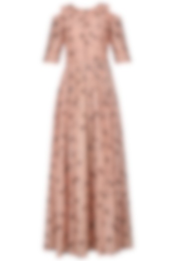 Blush Pink Cracker Print Cold Shoulder Pleated Maxi Dress by Pinnacle By Shruti Sancheti