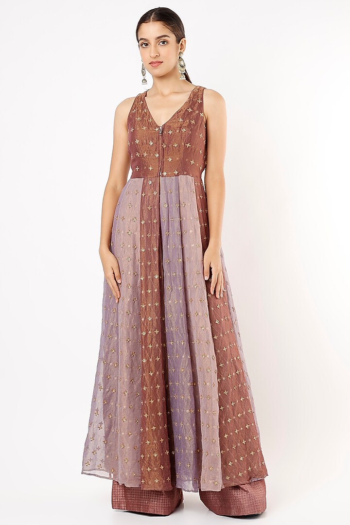 Onion Pink Shaded Color Blocked Wedding Anarkali Set by Pinnacle By Shruti Sancheti at Pernia's Pop Up Shop