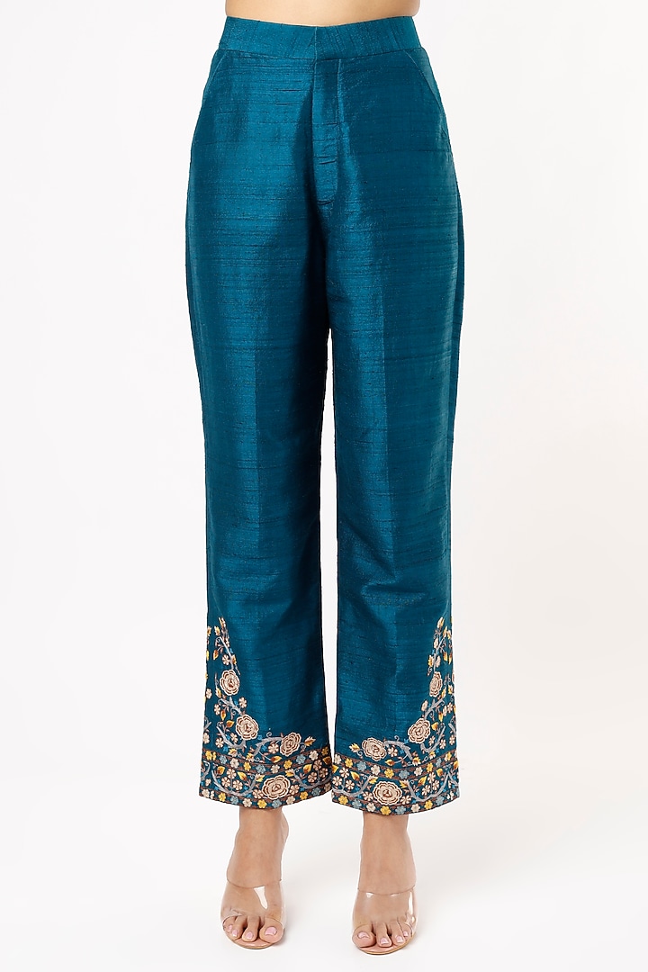 Teal Blue Embroidered Peplum Jacket Set by Pinnacle By Shruti Sancheti at Pernia's Pop Up Shop