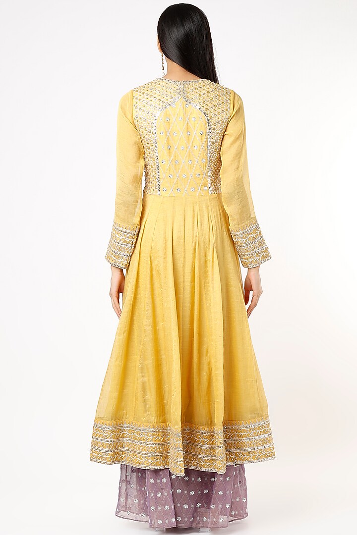 Light Yellow Thin Chanderi Bridal Anarkali Set by Pinnacle By Shruti Sancheti at Pernia's Pop Up Shop