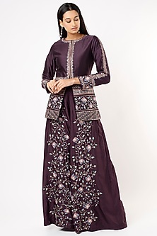 Deep Purple Embroidered Jacket Set by Pinnacle By Shruti Sancheti-PINNACLE BY SHRUTI SANCHETI