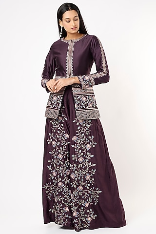 Deep Purple Embroidered Jacket Set by Pinnacle By Shruti Sancheti