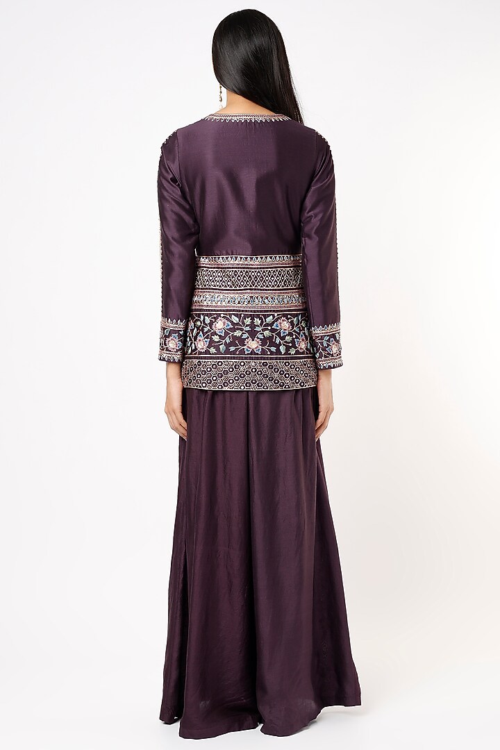 Deep Purple Embroidered Jacket Set by Pinnacle By Shruti Sancheti at Pernia's Pop Up Shop