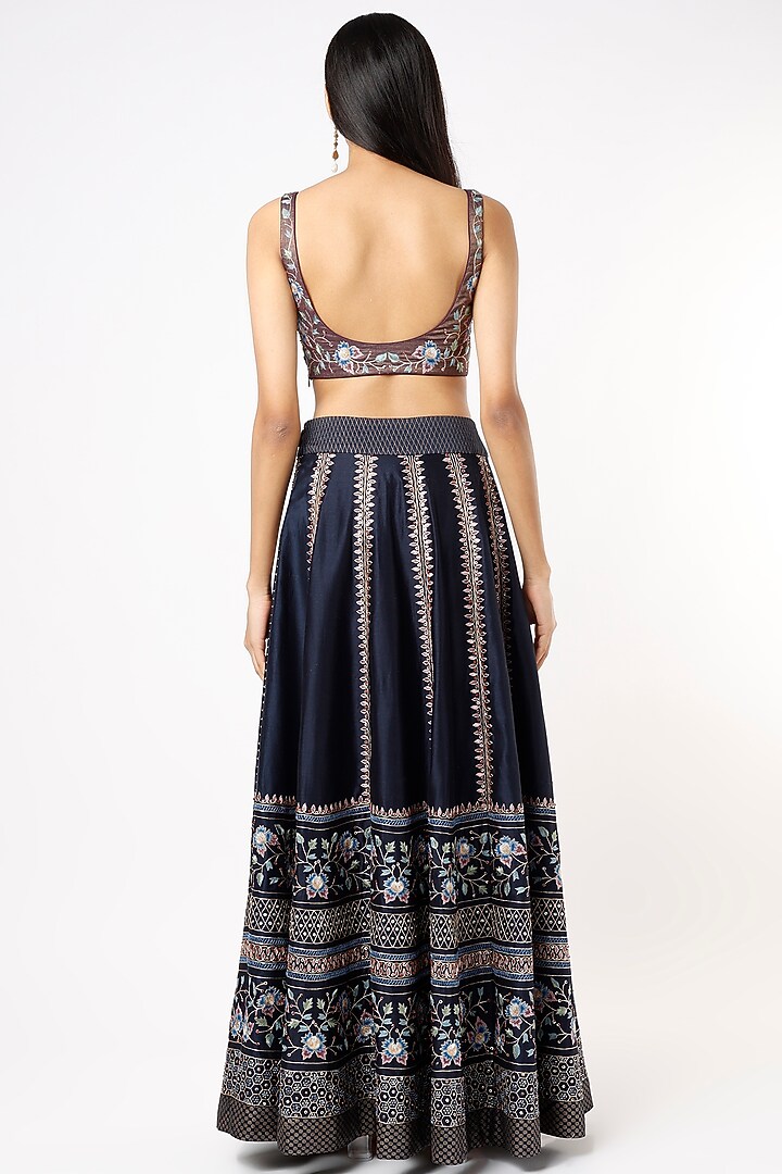Dark Navy Blue Embroidered Kalidar Bridal Lehenga Set by Pinnacle By Shruti Sancheti at Pernia's Pop Up Shop