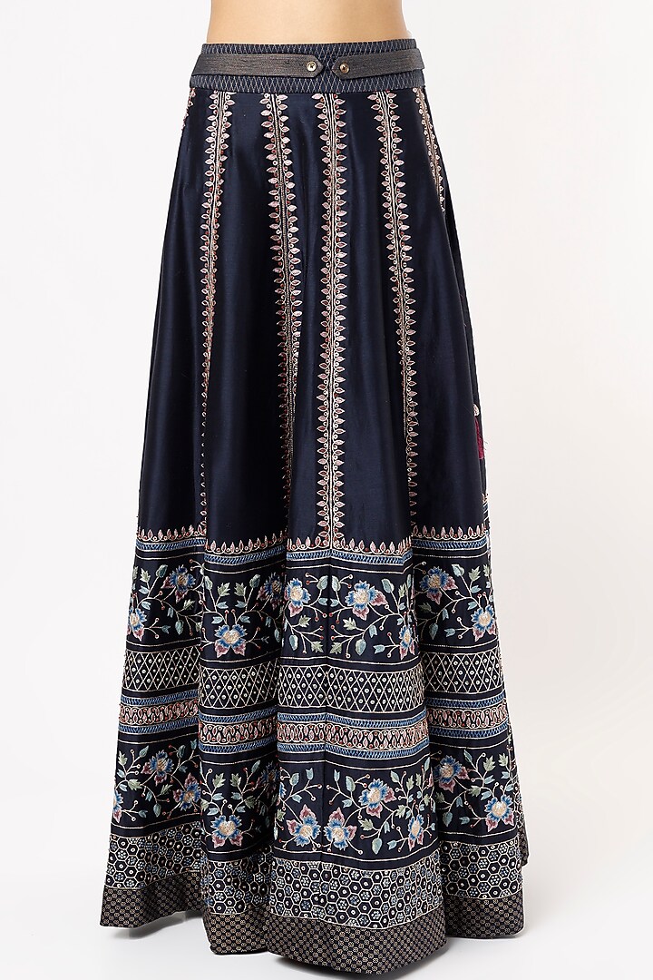 Dark Navy Blue Embroidered Kalidar Bridal Lehenga Set by Pinnacle By Shruti Sancheti at Pernia's Pop Up Shop