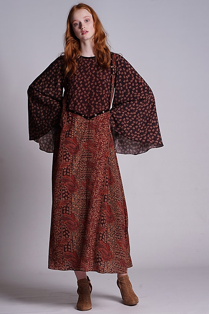 Brown Printed Midi Dress by Pinnacle By Shruti Sancheti at Pernia's Pop Up Shop