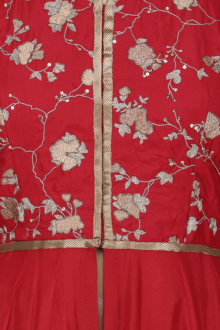 Red cracker print kalidaar kurta with beige pants available only at Pernia's Pop Up Shop.