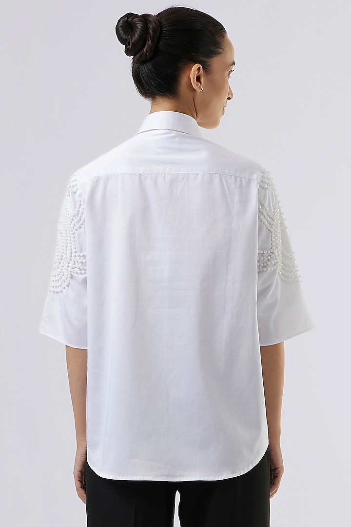 White Cotton Hand Embroidered Shirt by Pallavi Swadi at Pernia's Pop Up Shop