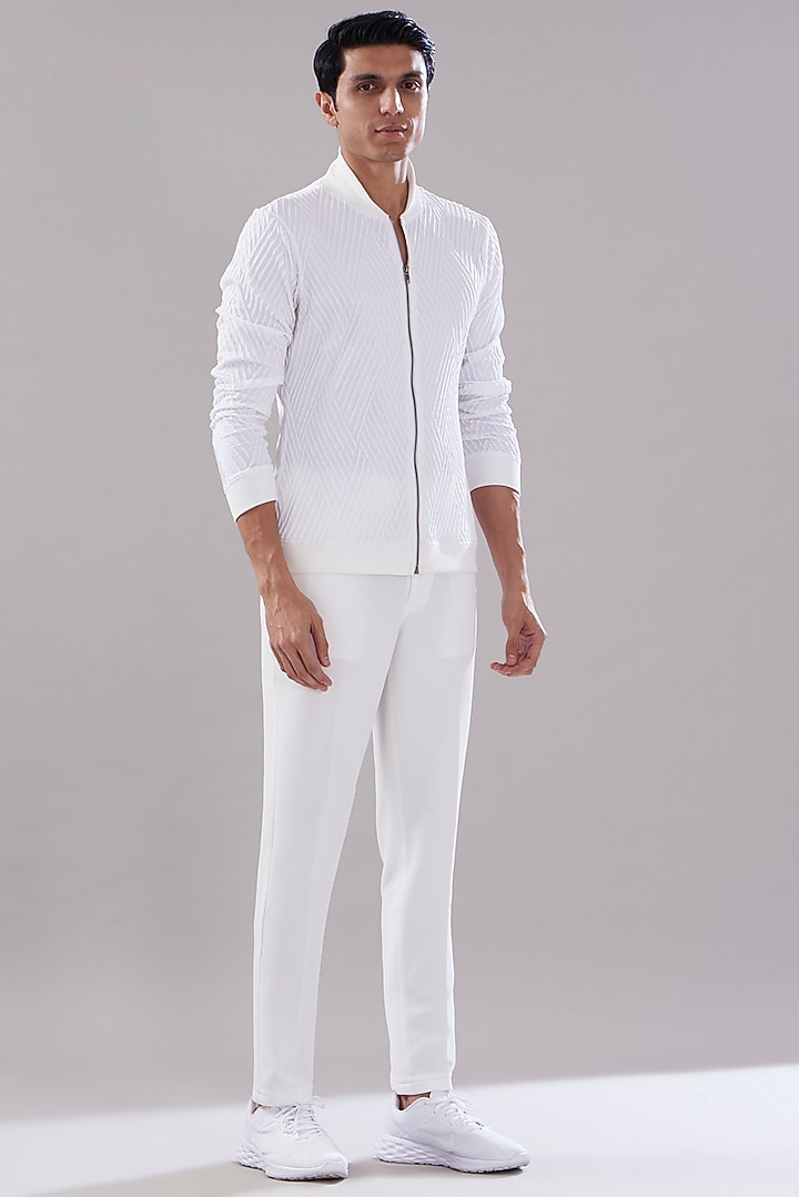 White Texture Stretch Co-Ord Set by PUNEET KAPOOR LABEL at Pernia's Pop Up Shop