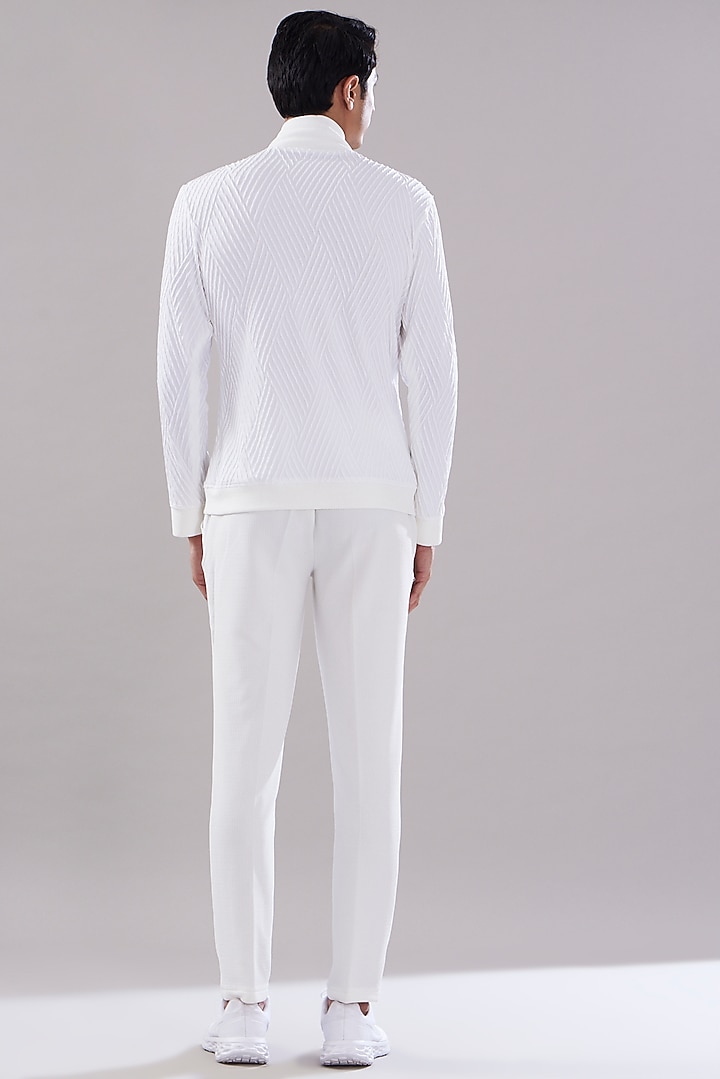 White Texture Stretch Co-Ord Set by PUNEET KAPOOR LABEL at Pernia's Pop Up Shop