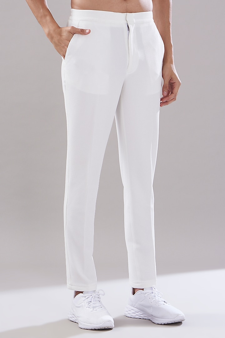 White Texture Stretch Co-Ord Set by PUNEET KAPOOR LABEL at Pernia's Pop Up Shop