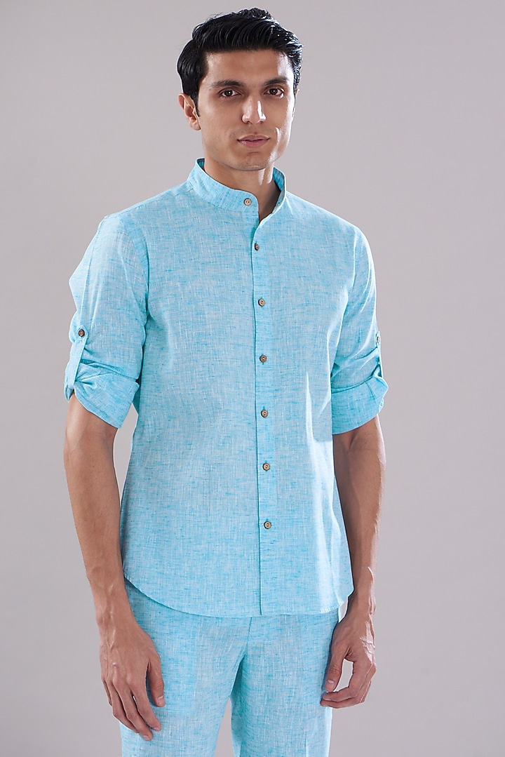 Blue Linen Co-Ord Set by PUNEET KAPOOR LABEL at Pernia's Pop Up Shop
