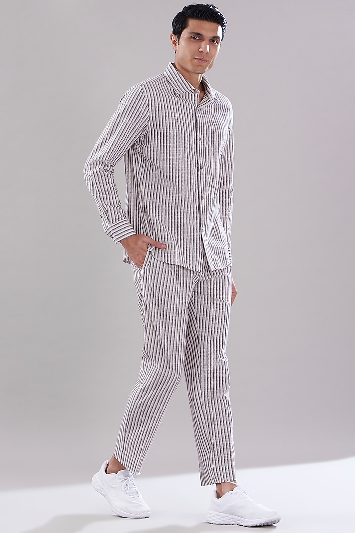 White Linen Striped Co-Ord Set by PUNEET KAPOOR LABEL at Pernia's Pop Up Shop