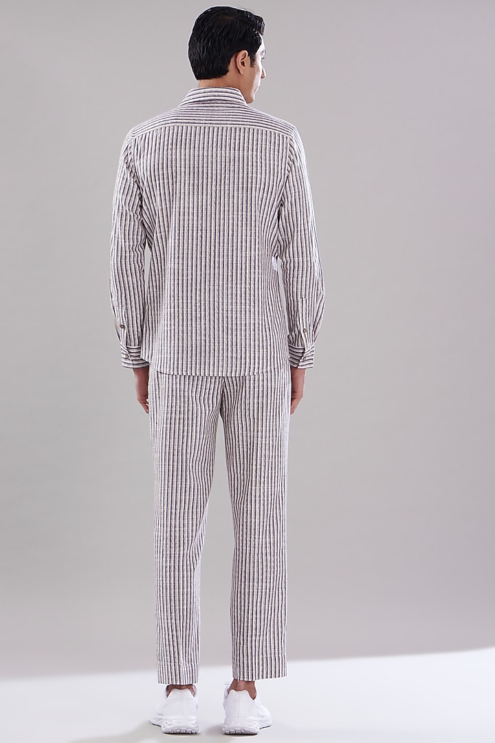 White Linen Striped Co-Ord Set by PUNEET KAPOOR LABEL at Pernia's Pop Up Shop