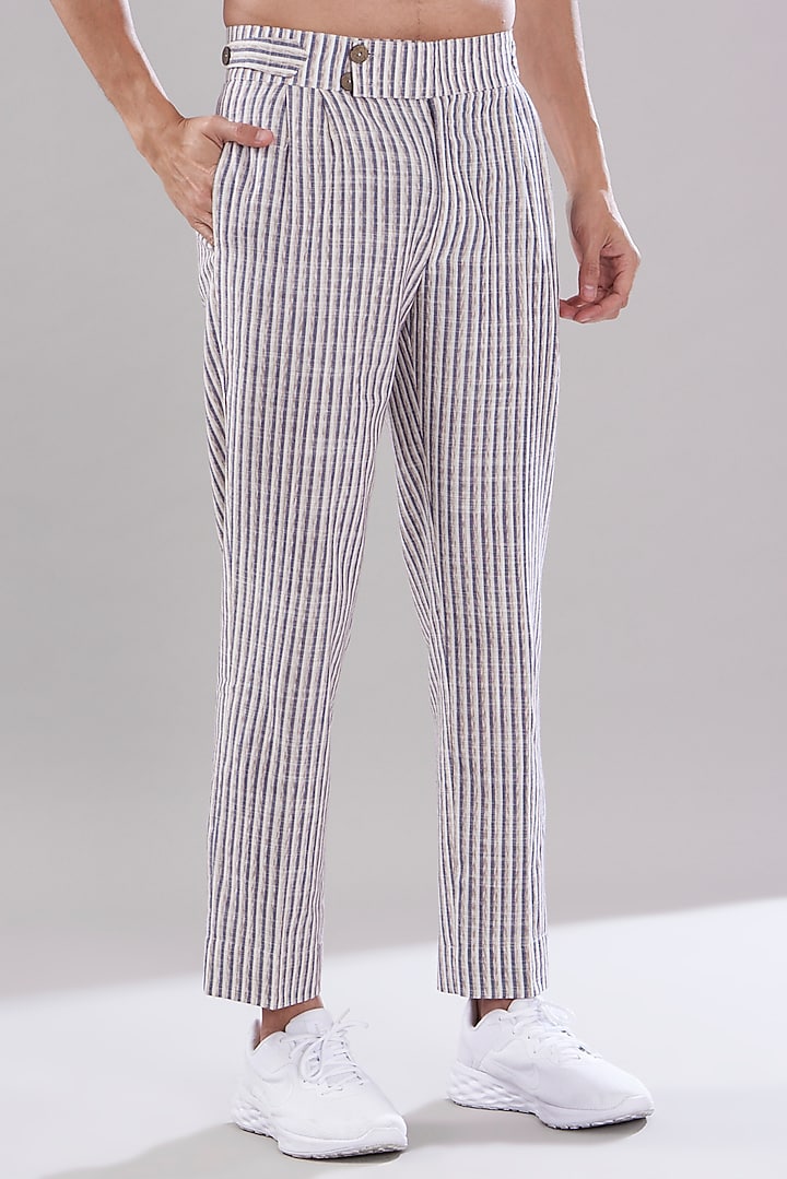 White Linen Striped Co-Ord Set by PUNEET KAPOOR LABEL at Pernia's Pop Up Shop