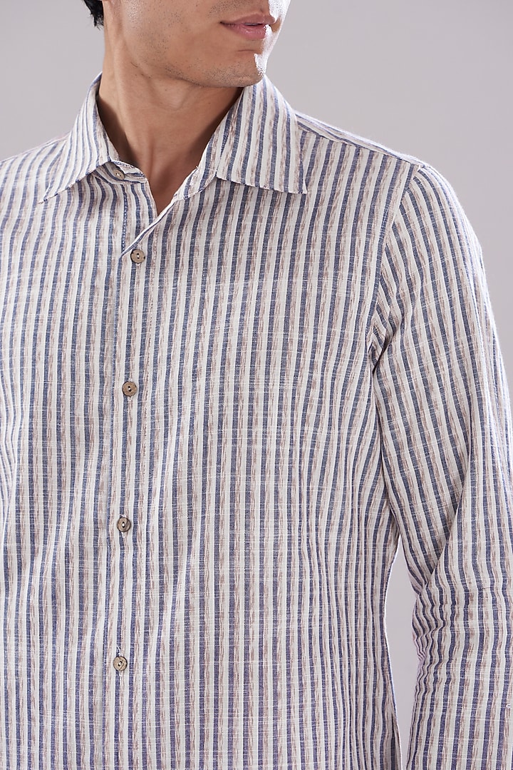 White Linen Striped Co-Ord Set by PUNEET KAPOOR LABEL at Pernia's Pop Up Shop