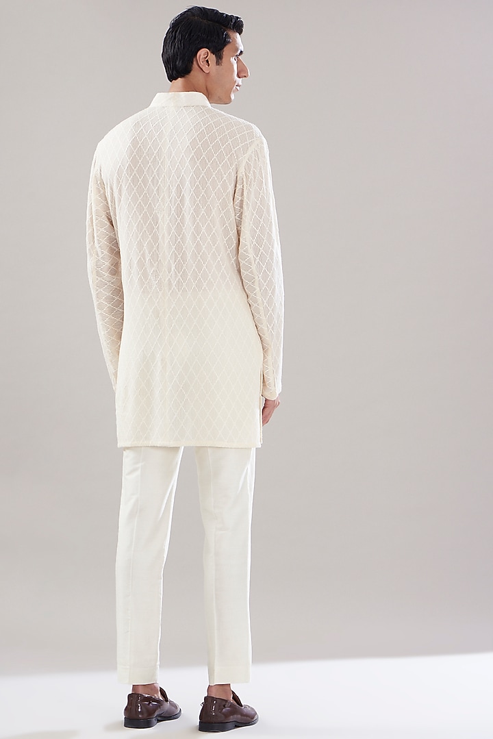 Cream Weave Cotton Printed Kurta Set by PUNEET KAPOOR LABEL at Pernia's Pop Up Shop