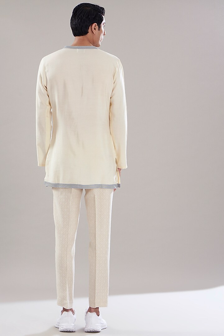 Cream Weave Cotton Kurta Set by PUNEET KAPOOR LABEL at Pernia's Pop Up Shop