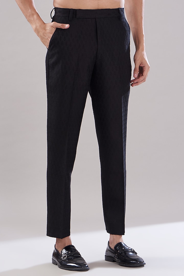 Black Texture Cotton Imported Embroidered Wedding Indowestern Set by PUNEET KAPOOR LABEL at Pernia's Pop Up Shop