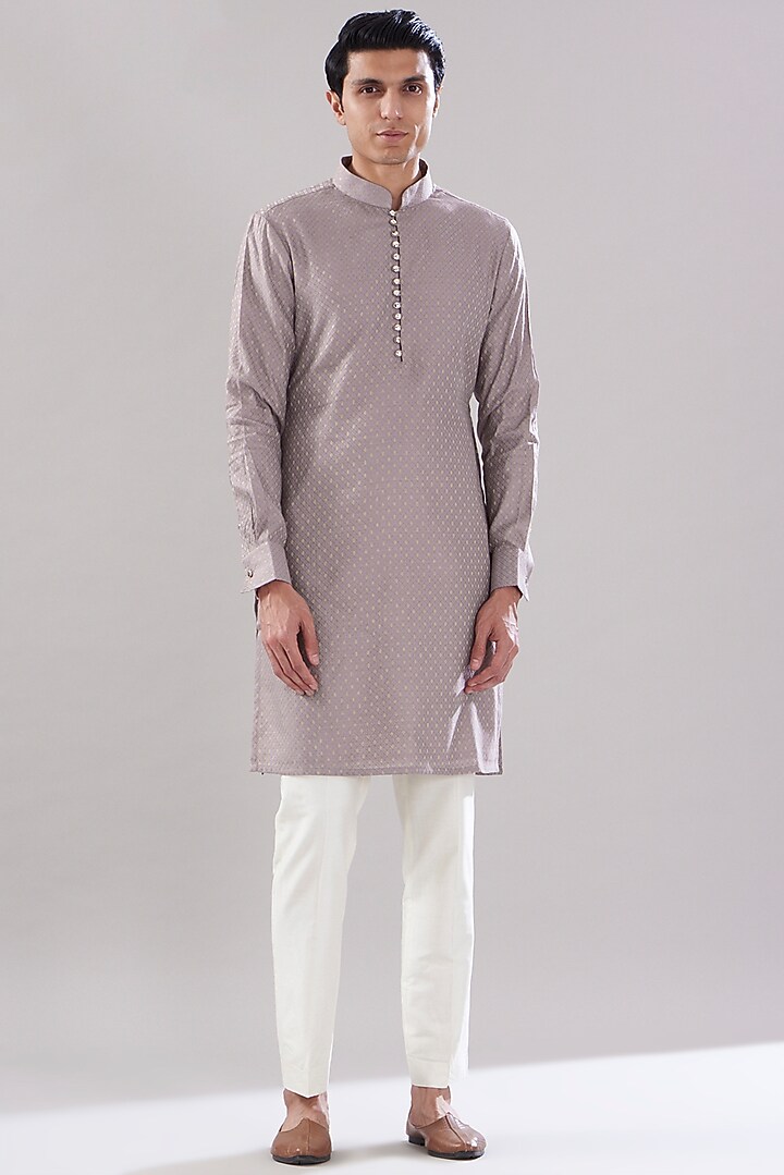 Pink Brocade Cotton Embroidered Kurta Set by PUNEET KAPOOR LABEL at Pernia's Pop Up Shop