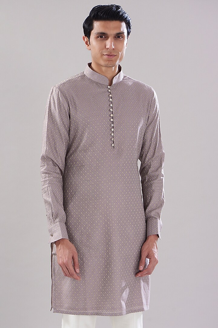 Pink Brocade Cotton Embroidered Kurta Set by PUNEET KAPOOR LABEL at Pernia's Pop Up Shop