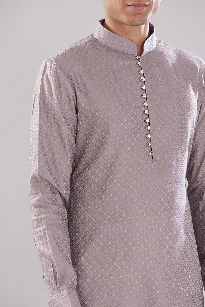 Pink Brocade Cotton Embroidered Kurta Set by PUNEET KAPOOR LABEL at Pernia's Pop Up Shop