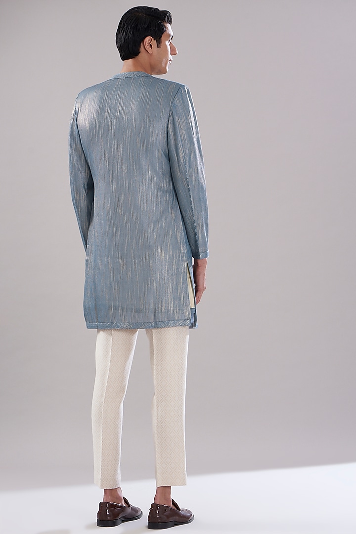 Blue Weave Cotton Wedding Indowestern Set by PUNEET KAPOOR LABEL at Pernia's Pop Up Shop