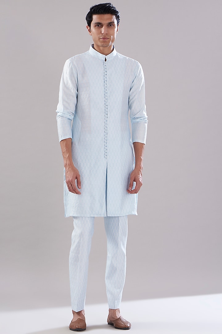 Powder Blue Texture Kurta Set by PUNEET KAPOOR LABEL at Pernia's Pop Up Shop