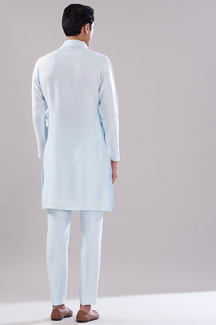 Powder Blue Texture Kurta Set by PUNEET KAPOOR LABEL at Pernia's Pop Up Shop
