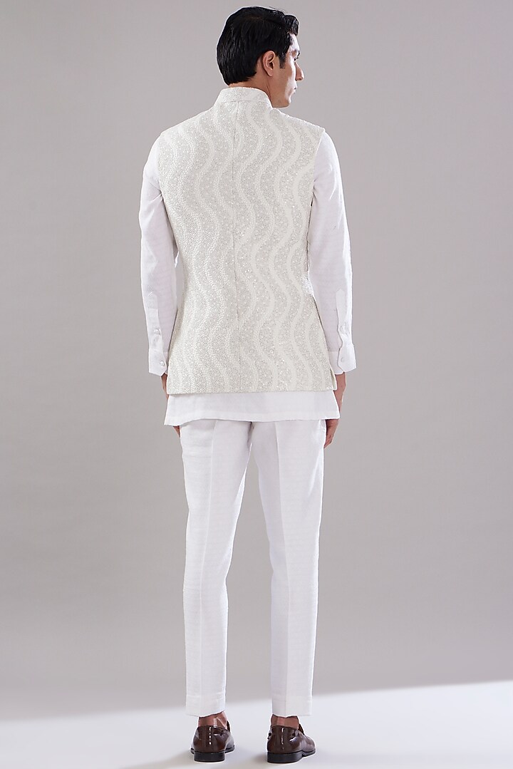 Ivory Texture Nehru Jacket Set by PUNEET KAPOOR LABEL at Pernia's Pop Up Shop