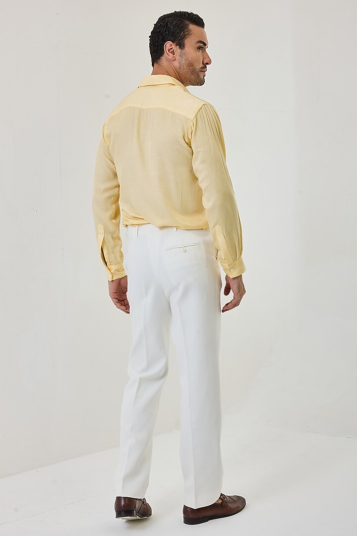 White Cotton Lycra Linen & Crepe Trousers Set by PUNEET KAPOOR LABEL at Pernia's Pop Up Shop