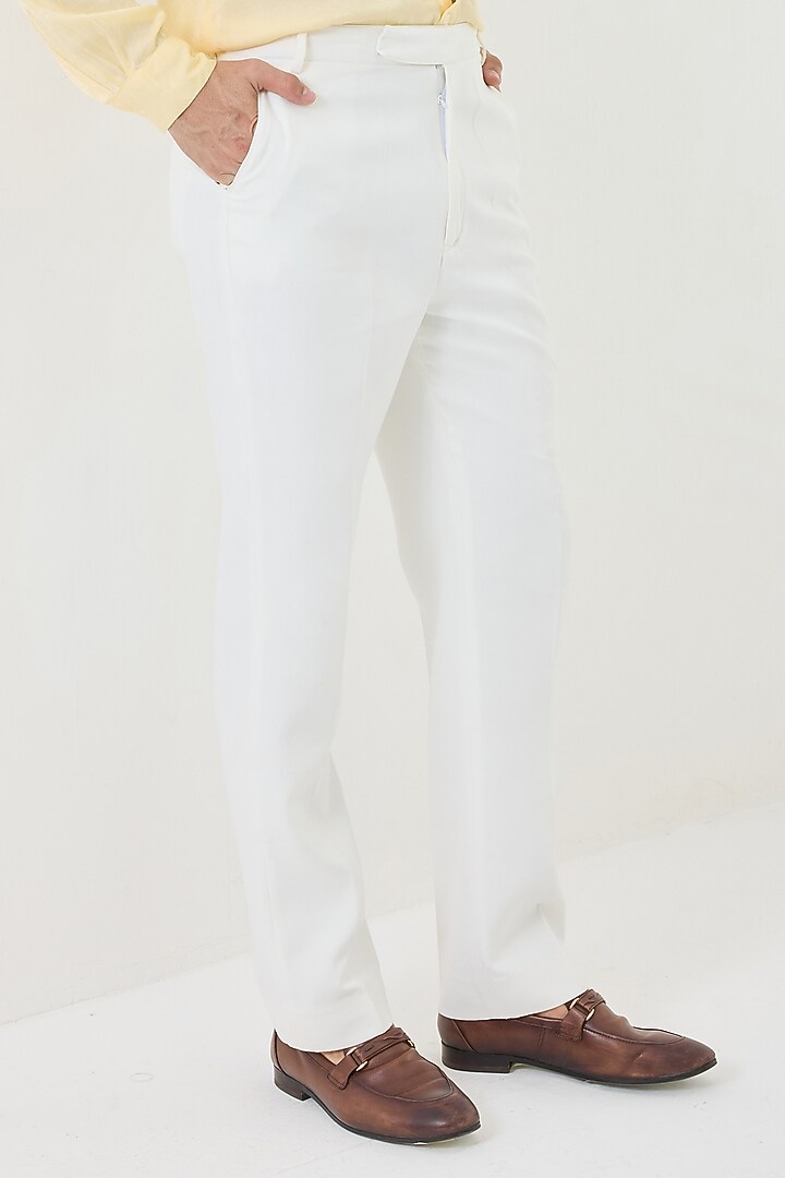 White Cotton Lycra Linen & Crepe Trousers Set by PUNEET KAPOOR LABEL at Pernia's Pop Up Shop