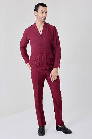 Maroon Red Linen Co-Ord Set by PUNEET KAPOOR LABEL