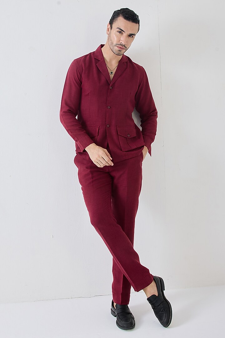 Maroon Red Linen Co-Ord Set by PUNEET KAPOOR LABEL at Pernia's Pop Up Shop