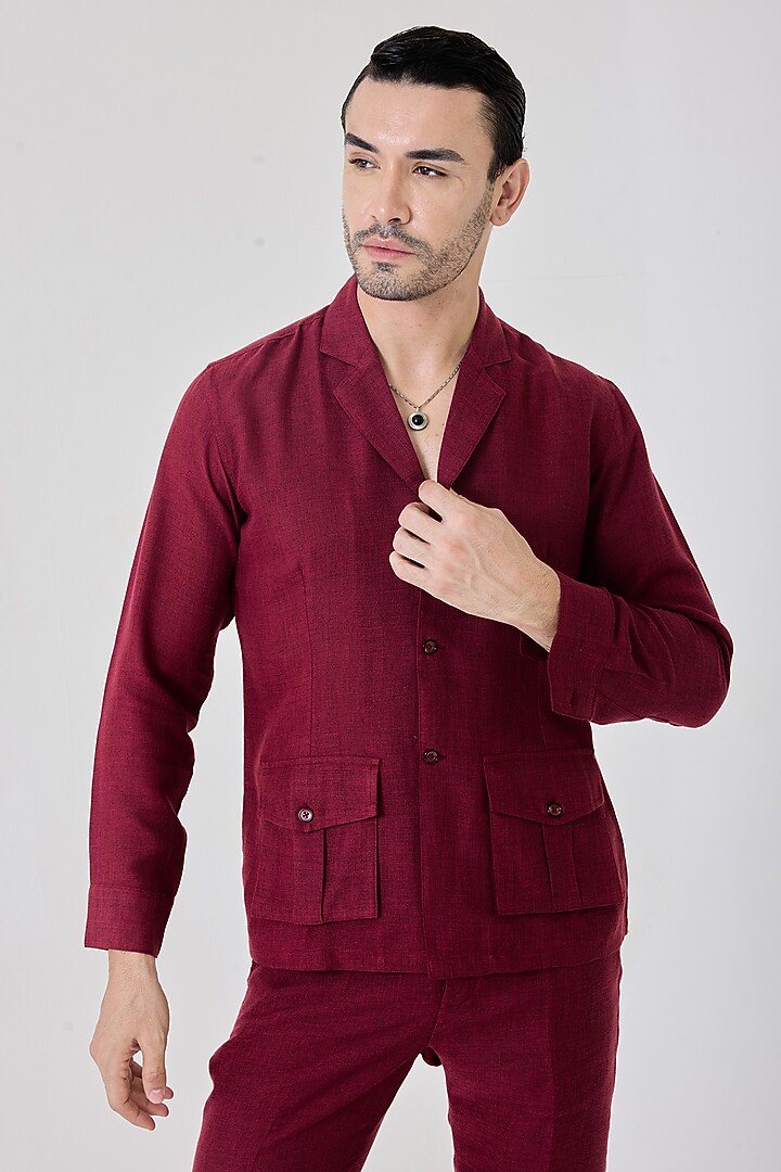 Maroon Red Linen Co-Ord Set by PUNEET KAPOOR LABEL at Pernia's Pop Up Shop