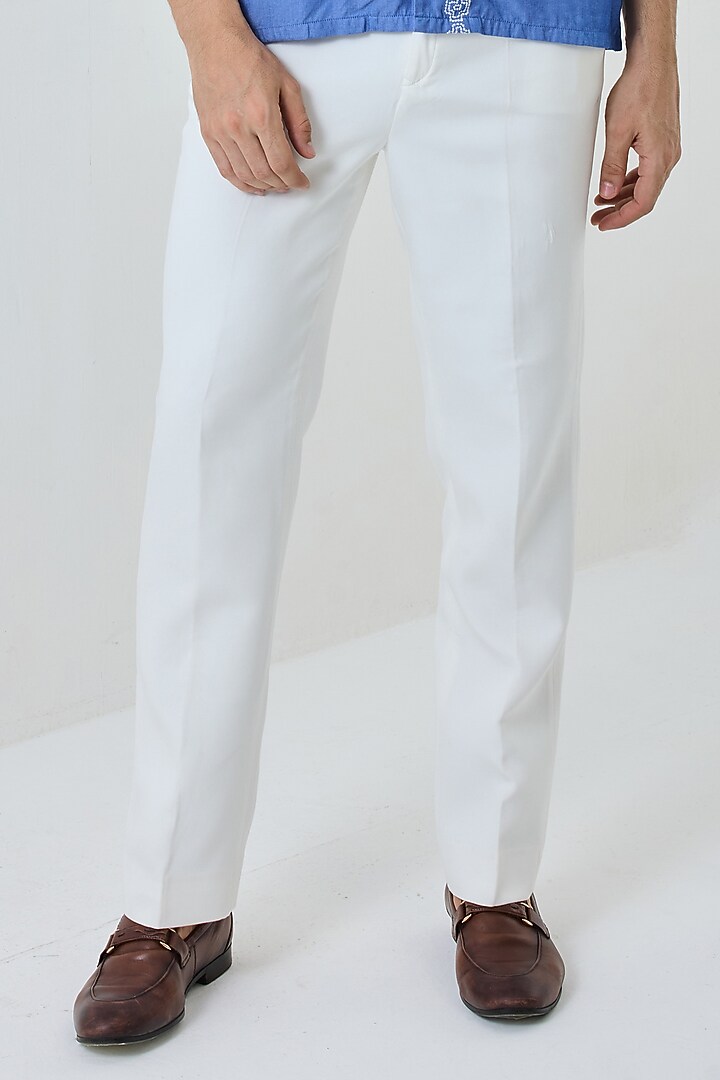White Cotton Linen & Crepe Pant Set by PUNEET KAPOOR LABEL at Pernia's Pop Up Shop