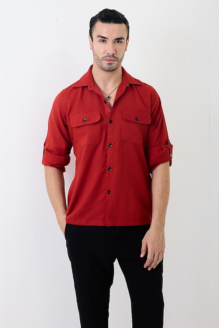 Rust Orange Crepe Party Wear Shirt by PUNEET KAPOOR LABEL at Pernia's Pop Up Shop